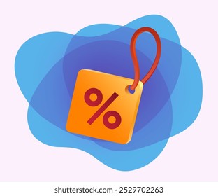 Etiqueta de descuento tridimensional con icono de signo de porcentaje. Etiqueta de Precio con oferta de descuento especial Ilustración vectorial 3D sobre fondo abstracto. Compras, marketing, concepto de publicidad