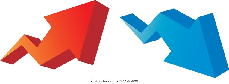 Three-dimensional up and down arrow icon set