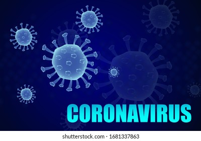 Three-dimensional drawing of Coronavirus, Moving virus in multi color background.