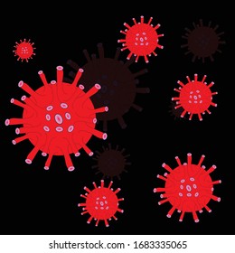 Three-dimensional drawing of Coronavirus, Moving virus in multi color background. Covid-19