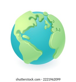 Three-dimensional Earth or globe icon. Planet with green land and blue water 3D vector illustration on white background. Space, astronomy, universe, geography, education concept