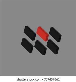 Three-dimensional figures on a gray background