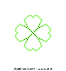Three-dimensional four leaf green shamrock in Celtic style, St Patrick's day vector line clover pictogram