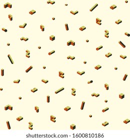 Three-dimensional geometric shapes seamless pattern cream, ochre colors. Vector background. EPS10.
