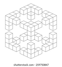 three-dimensional geometrical cube of cubes simple illusion. vector illustration