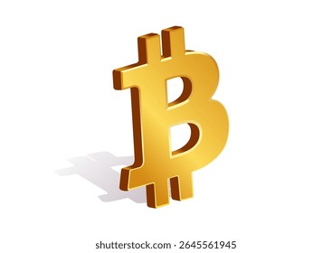 Three-dimensional gold Bitcoin symbol with a shiny finish, representing modern cryptocurrency wealth and investment