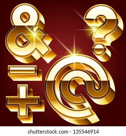 Three-dimensional golden alphabet. Vector illustration of 3d realistic font characters of gold. glyphs 1