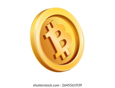 Three-dimensional golden Bitcoin coin design, representing digital currency and modern financial investment