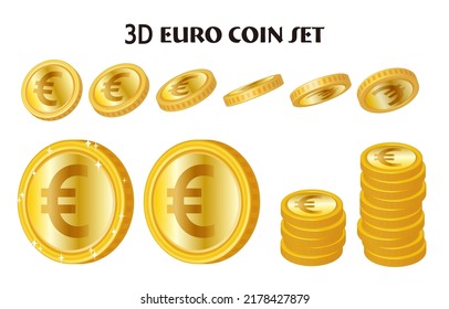 Three-dimensional Golden Euro Coin Illustration Set