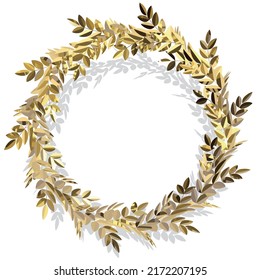 Three-dimensional golden laurel crown Vector illustration