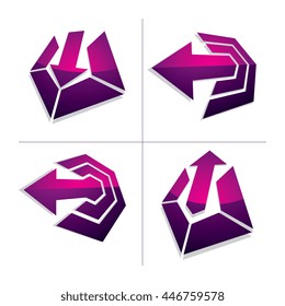 Three-dimensional graphic elements collection with arrows, business development and technology innovation theme vector icons. Company growth concept, set of 3d abstract symbols.