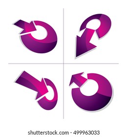 Three-dimensional graphic elements collection with arrows aiming at target, business development and technology innovation theme vector icons. Company growth concept, set of 3d abstract symbols.