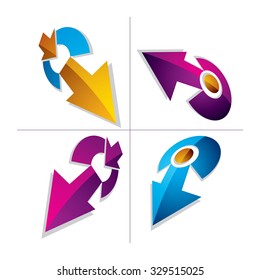 Three-dimensional graphic elements collection with simple arrows, business development and technology innovation theme vector icons. Company growth concept, set of 3d abstract symbols.