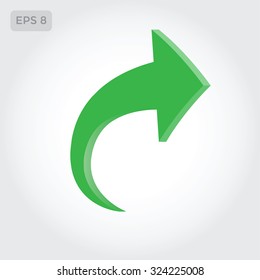 Three-dimensional  green arrow pointing to the right. Vector symbol.