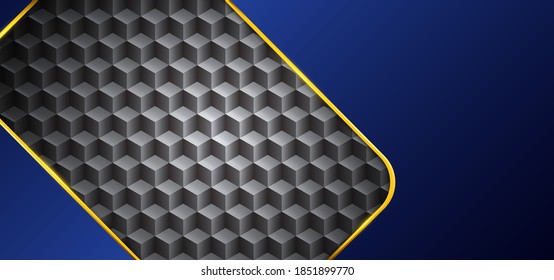 Three-dimensional grid background. Abstract background with blue and golden line. Vector editable