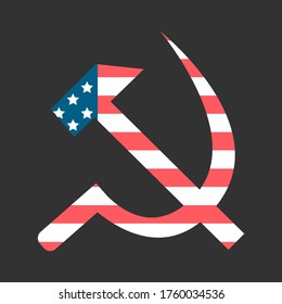 Three-dimensional hammer and sickle set with the USA flag texture