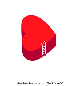 Three-dimensional heart. Vector isometric heart illustration. Simple element vector illustration on white background.