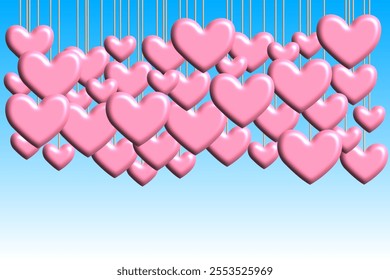 Three-dimensional Hearts Hanging from Sky