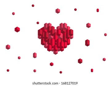 Three-dimensional hearts. Pixel art 3D. St valentines day greetings. Vector illustration for your design.