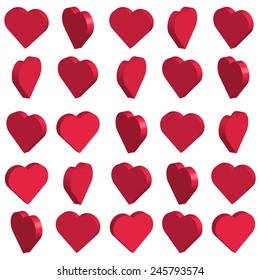 Three-dimensional hearts, seamless valentine's day batskground. Vector illustration