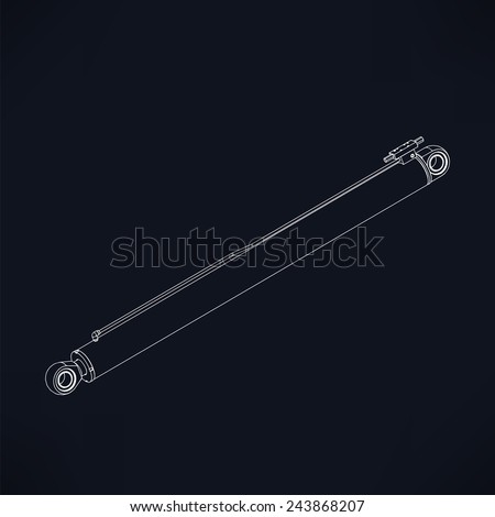 Three-dimensional hydraulic cylinder. Spatial sketch of the actuator. Vector image can be used as an element for the technical design.