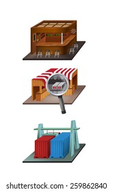 three-dimensional icons on the subject of news or research 