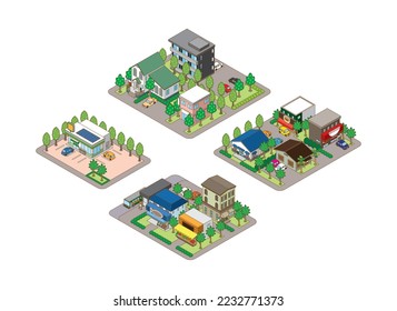 A three-dimensional illustration of a building. Cityscape view.
