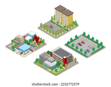 A three-dimensional illustration of a building. Cityscape view.
