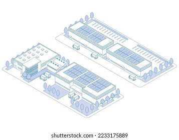 A three-dimensional illustration of a building. Cityscape view. Line drawing illustration.