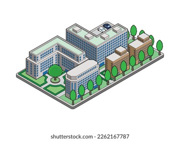 A three-dimensional illustration of a building.
Cityscape view.