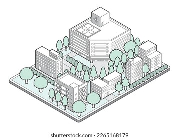 A three-dimensional illustration of a building. Cityscape view.