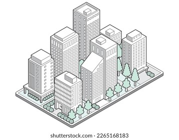 A three-dimensional illustration of a building. Cityscape view.