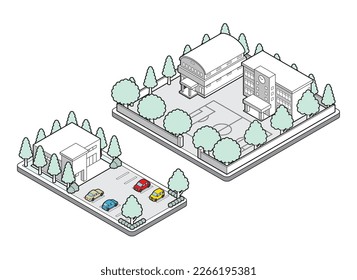 A three-dimensional illustration of a building. Cityscape view.