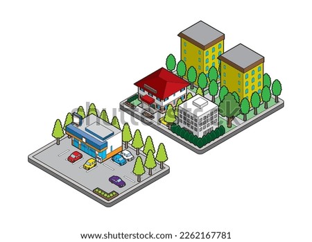 A three-dimensional illustration of a building.
Cityscape view.