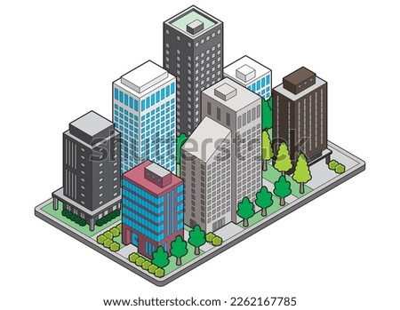 A three-dimensional illustration of a building.
Cityscape view.