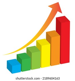 Three-dimensional illustration of a colorful growing bar chart