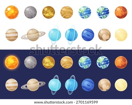 Three-dimensional illustration material set of planets in the solar system