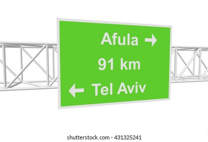 three-dimensional illustration of a road sign with directions: 