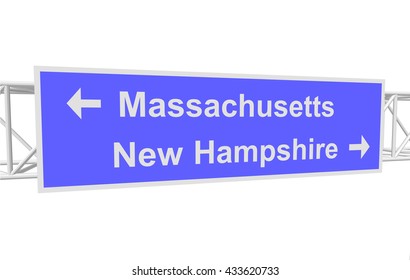 three-dimensional illustration of a road sign with directions: Massachusetts; New Hampshire