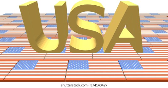 three-dimensional illustration US flag in blocks