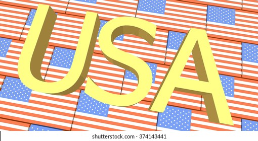 three-dimensional illustration US flag in blocks