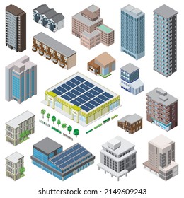 Ilustraciones tridimensionales de varios edificios. Vistas al exterior del edificio.