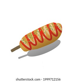 dreidimensionales Bild von Maishunden mit Sauce, Mayonnaise und Sprinkling von grünen Zwiebeln