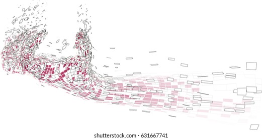 A three-dimensional image of a hand. Breaks up into parts. vector eps 10
