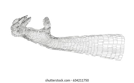A three-dimensional image of a hand. Breaks up into parts. vector eps 10