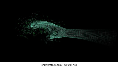 A three-dimensional image of a hand. Breaks up into parts. vector eps 10