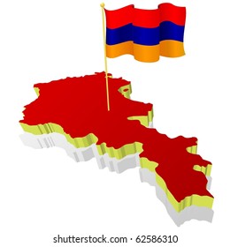 three-dimensional image map of Armenia with the national flag