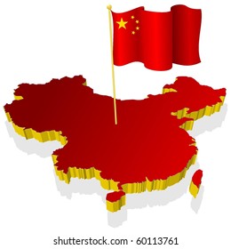 three-dimensional image map of China with the national flag