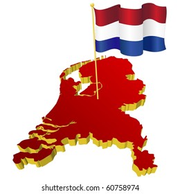 three-dimensional image map of Netherlands with the national flag