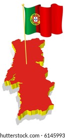 three-dimensional image map of Portugal with the national flag